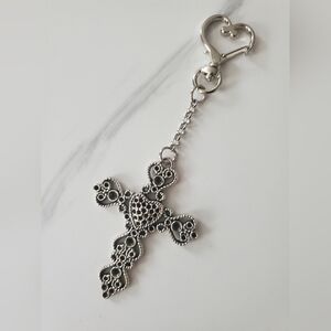 Elegant Silver Cross Bag Charm/Keychain NWT